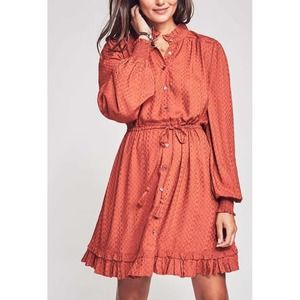 Faherty Long Sleeve Button Mini Dress Ruffle Hem Tassel Belt Prairie Western XS